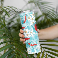 Turquoise Palaka Hawaii Aloha Skinny Tumbler Koi Pond Mix Plumeria - Polynesian Pride