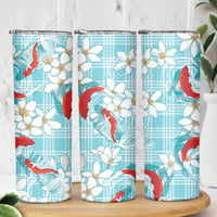 Turquoise Palaka Hawaii Aloha Skinny Tumbler Koi Pond Mix Plumeria - Polynesian Pride