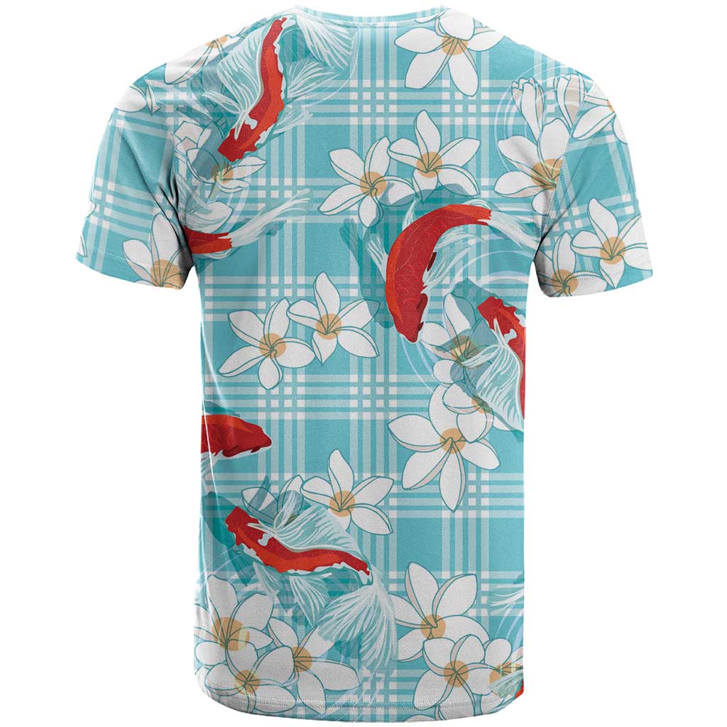 Turquoise Palaka Hawaii Aloha T Shirt Koi Pond Mix Plumeria - Polynesian Pride