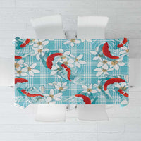 Turquoise Palaka Hawaii Aloha Tablecloth Koi Pond Mix Plumeria - Polynesian Pride