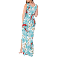 Turquoise Palaka Hawaii Aloha Tank Maxi Dress Koi Pond Mix Plumeria - Polynesian Pride