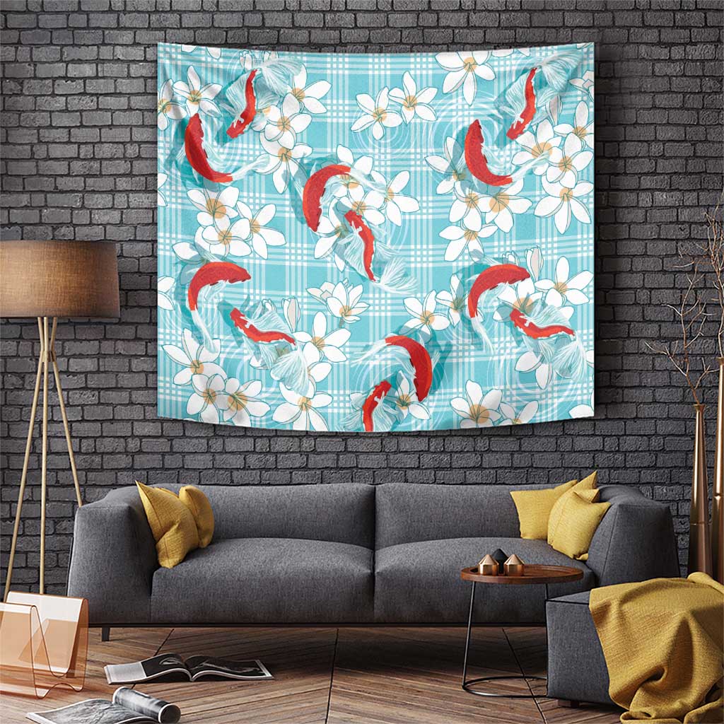 Turquoise Palaka Hawaii Aloha Tapestry Koi Pond Mix Plumeria - Polynesian Pride