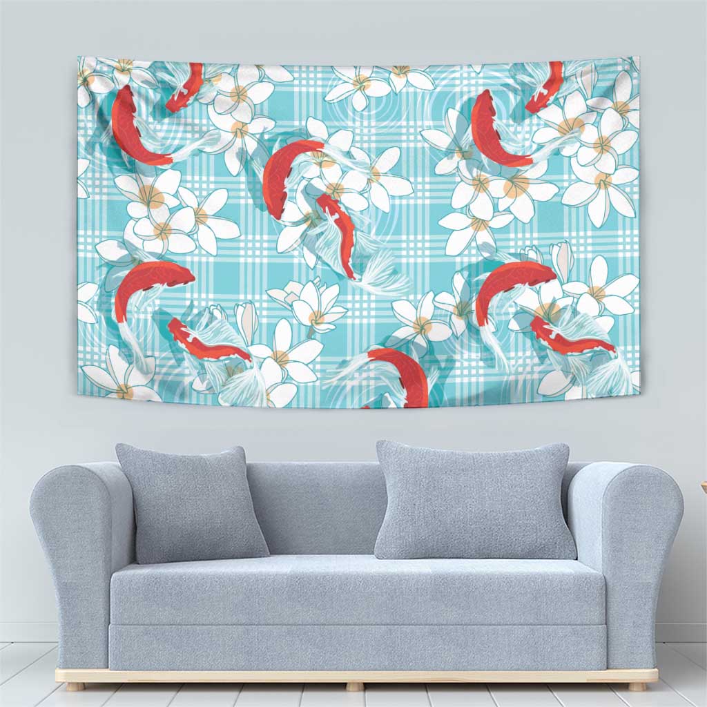 Turquoise Palaka Hawaii Aloha Tapestry Koi Pond Mix Plumeria - Polynesian Pride
