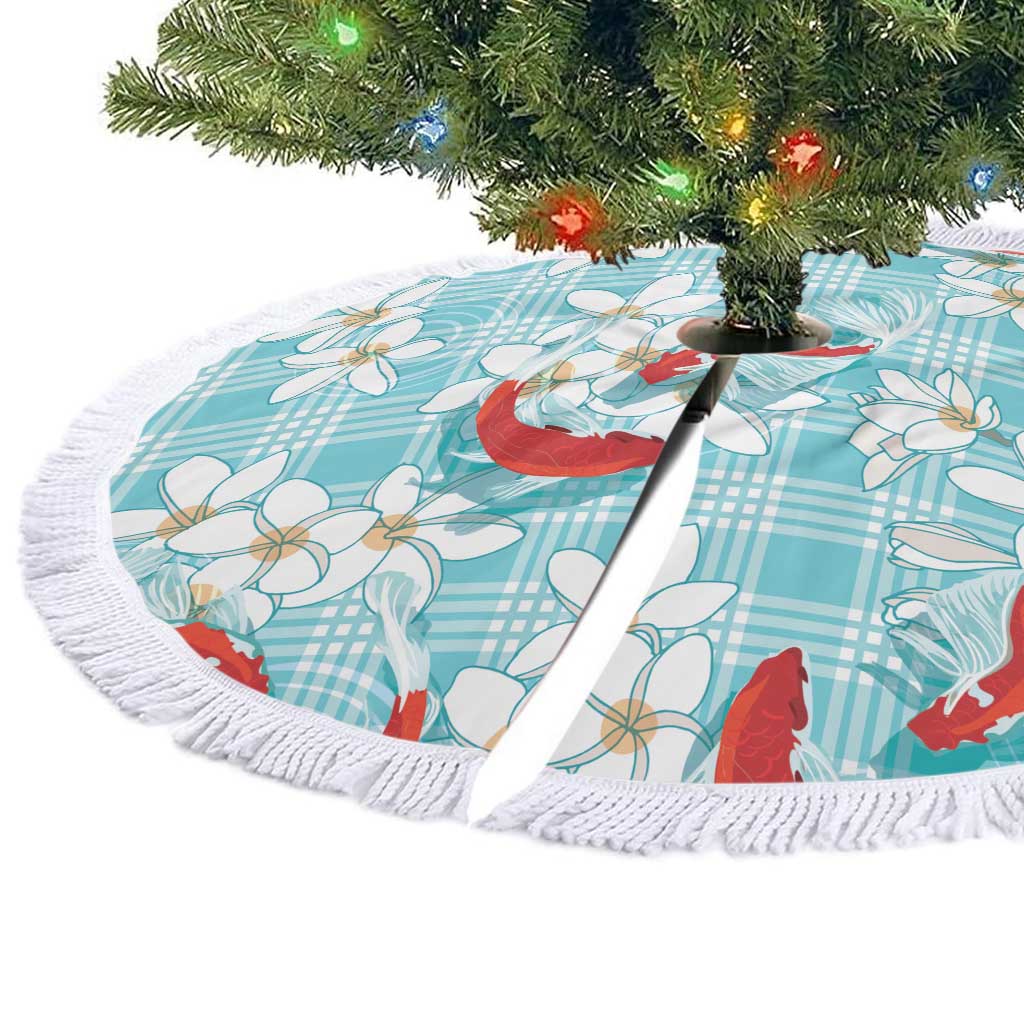 Turquoise Palaka Hawaii Aloha Tree Skirt Koi Pond Mix Plumeria - Polynesian Pride