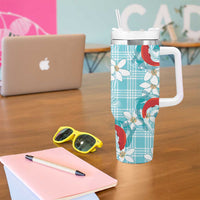 Turquoise Palaka Hawaii Aloha Tumbler With Handle Koi Pond Mix Plumeria - Polynesian Pride