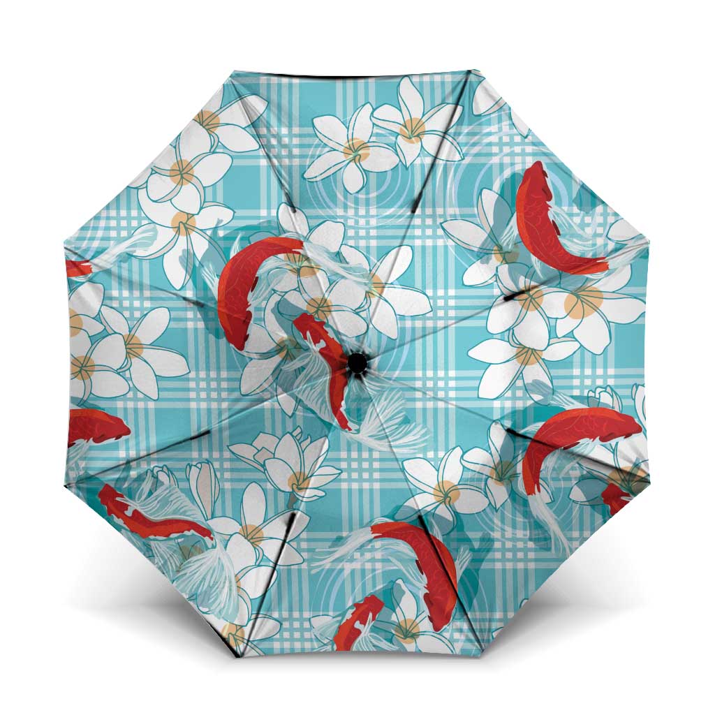 Turquoise Palaka Hawaii Aloha Umbrella Koi Pond Mix Plumeria - Polynesian Pride