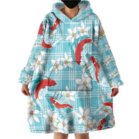 Turquoise Palaka Hawaii Aloha Wearable Blanket Hoodie Koi Pond Mix Plumeria - Polynesian Pride