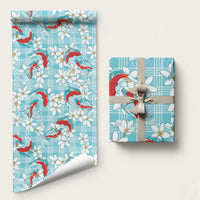 Turquoise Palaka Hawaii Aloha Wrapping Paper Koi Pond Mix Plumeria LT7 58" × 23" Turquoise - Polynesian Pride