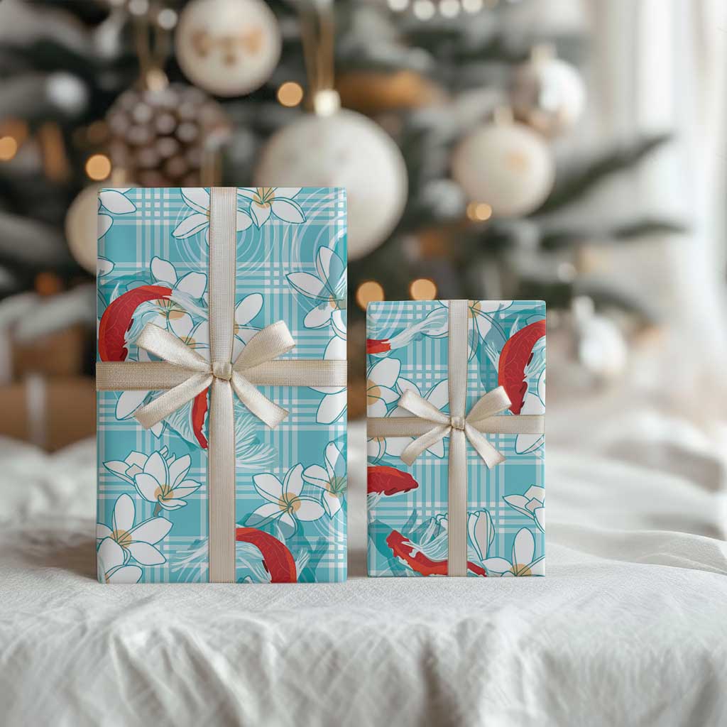 Turquoise Palaka Hawaii Aloha Wrapping Paper Koi Pond Mix Plumeria LT7 - Polynesian Pride