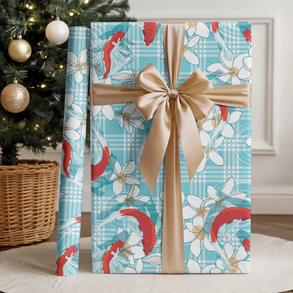 Turquoise Palaka Hawaii Aloha Wrapping Paper Koi Pond Mix Plumeria LT7 - Polynesian Pride
