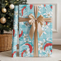 Turquoise Palaka Hawaii Aloha Wrapping Paper Koi Pond Mix Plumeria LT7 - Polynesian Pride