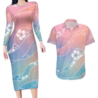 Aloha Hawaii Floral Tapa Couples Matching Long Sleeve Bodycon Dress and Hawaiian Shirt Patchwork Pastel Candy LT7 Pastel - Polynesian Pride