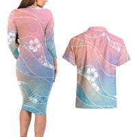 Aloha Hawaii Floral Tapa Couples Matching Long Sleeve Bodycon Dress and Hawaiian Shirt Patchwork Pastel Candy LT7 - Polynesian Pride