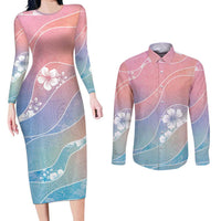 Aloha Hawaii Floral Tapa Couples Matching Long Sleeve Bodycon Dress and Long Sleeve Button Shirt Patchwork Pastel Candy LT7 Pastel - Polynesian Pride