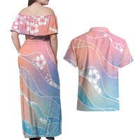 Aloha Hawaii Floral Tapa Couples Matching Off Shoulder Maxi Dress and Hawaiian Shirt Patchwork Pastel Candy LT7 - Polynesian Pride
