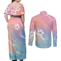 Aloha Hawaii Floral Tapa Couples Matching Off Shoulder Maxi Dress and Long Sleeve Button Shirt Patchwork Pastel Candy LT7 - Polynesian Pride