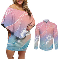 Aloha Hawaii Floral Tapa Couples Matching Off Shoulder Short Dress and Long Sleeve Button Shirt Patchwork Pastel Candy LT7 Pastel - Polynesian Pride