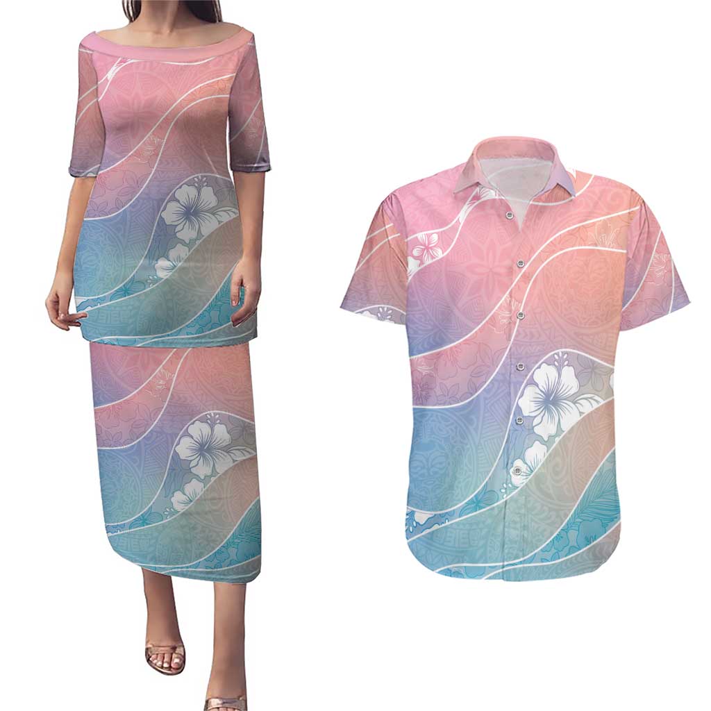 Aloha Hawaii Floral Tapa Couples Matching Puletasi and Hawaiian Shirt Patchwork Pastel Candy LT7 Pastel - Polynesian Pride