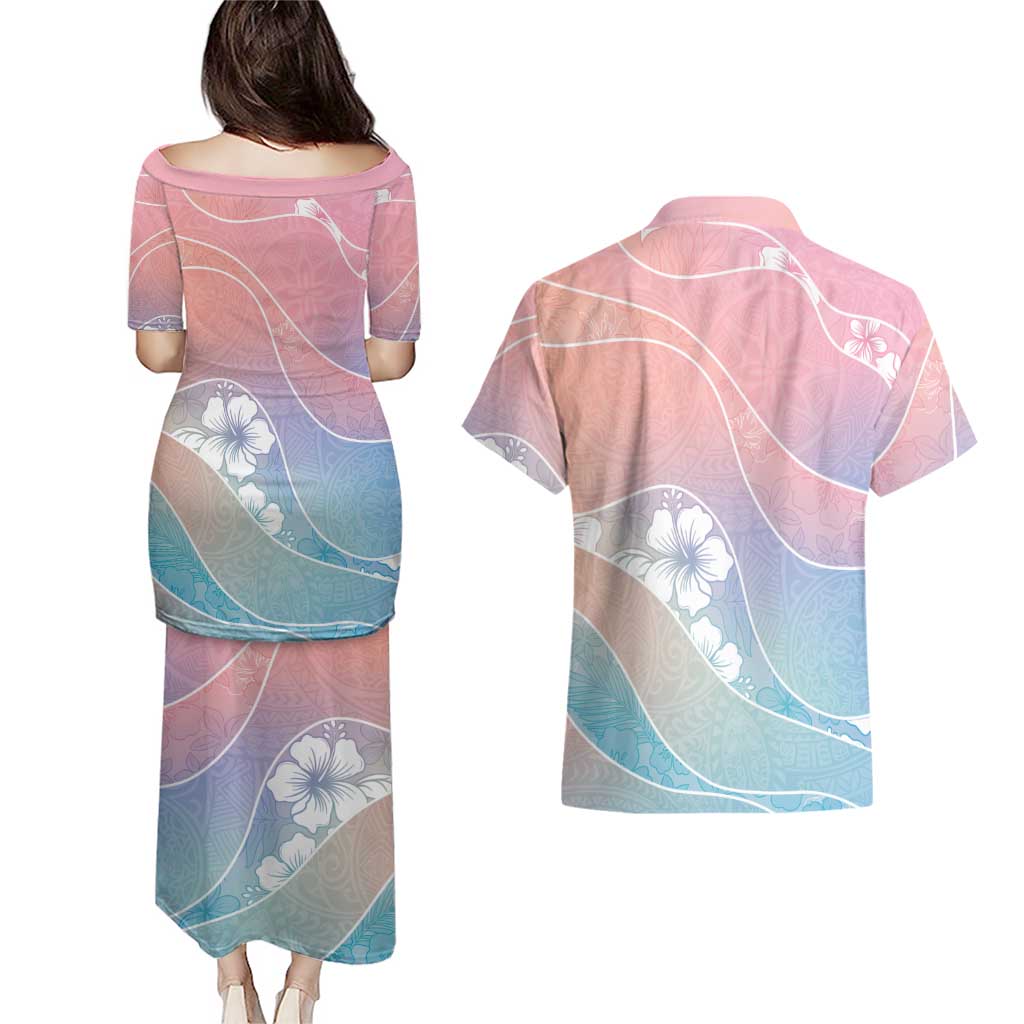 Aloha Hawaii Floral Tapa Couples Matching Puletasi and Hawaiian Shirt Patchwork Pastel Candy LT7 - Polynesian Pride