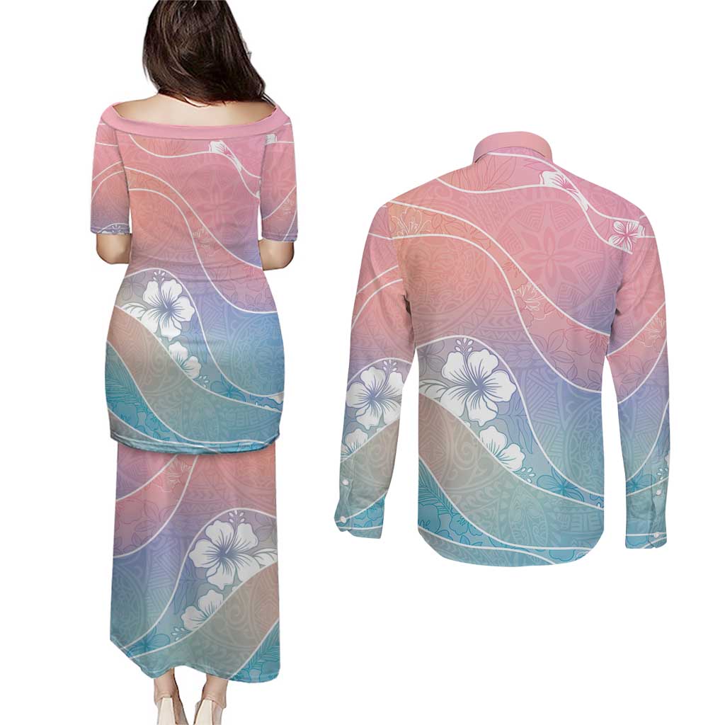 Aloha Hawaii Floral Tapa Couples Matching Puletasi and Long Sleeve Button Shirt Patchwork Pastel Candy LT7 - Polynesian Pride