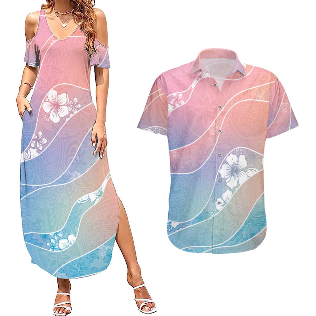 Aloha Hawaii Floral Tapa Couples Matching Summer Maxi Dress and Hawaiian Shirt Patchwork Pastel Candy LT7 Pastel - Polynesian Pride