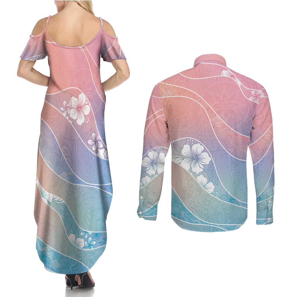 Aloha Hawaii Floral Tapa Couples Matching Summer Maxi Dress and Long Sleeve Button Shirt Patchwork Pastel Candy LT7 - Polynesian Pride