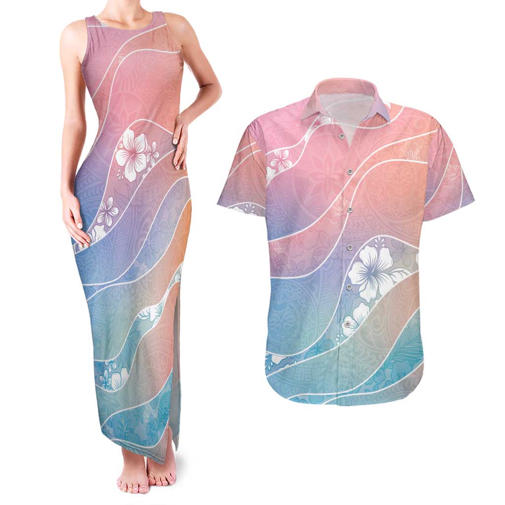 Aloha Hawaii Floral Tapa Couples Matching Tank Maxi Dress and Hawaiian Shirt Patchwork Pastel Candy LT7 Pastel - Polynesian Pride