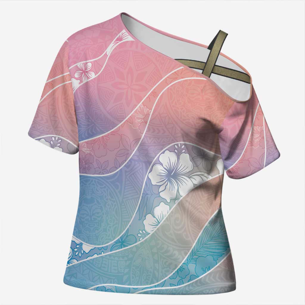 Aloha Hawaii Floral Tapa Cross Shoulder Shirt Patchwork Pastel Candy LT7 Female Pastel - Polynesian Pride