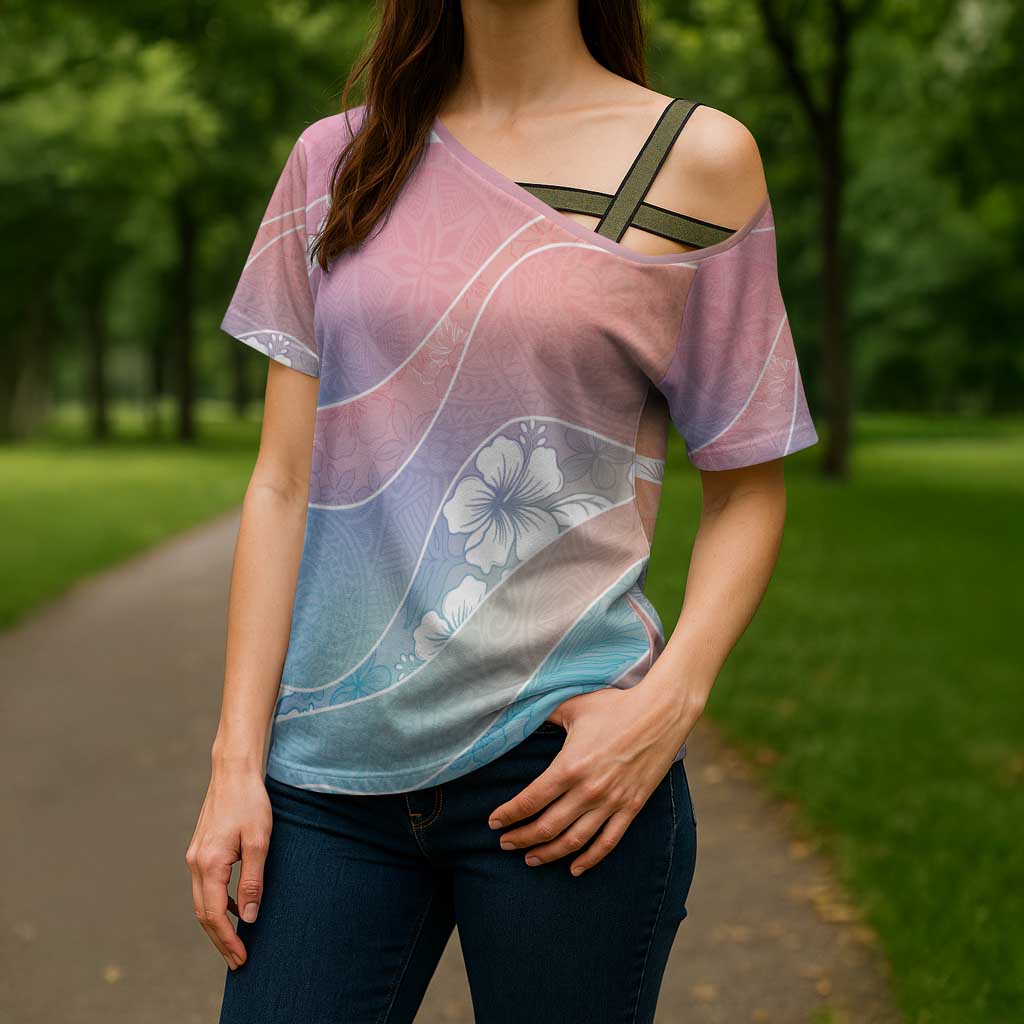 Aloha Hawaii Floral Tapa Cross Shoulder Shirt Patchwork Pastel Candy LT7 - Polynesian Pride