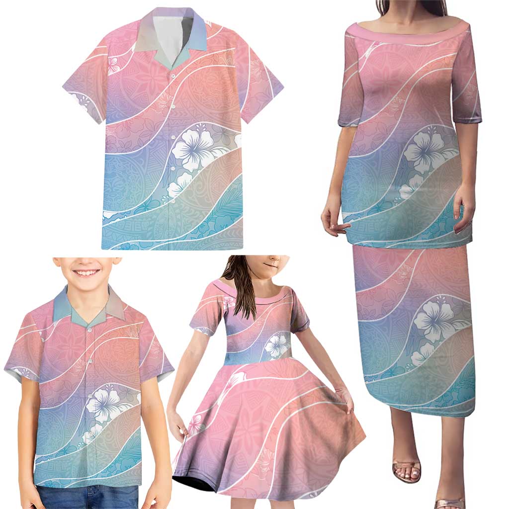 Aloha Hawaii Floral Tapa Family Matching Puletasi and Hawaiian Shirt Patchwork Pastel Candy LT7 - Polynesian Pride