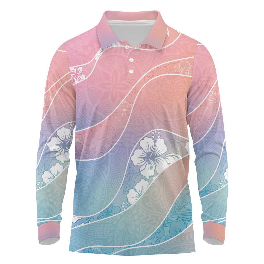 Aloha Hawaii Floral Tapa Long Sleeve Polo Shirt Patchwork Pastel Candy LT7 Pastel - Polynesian Pride