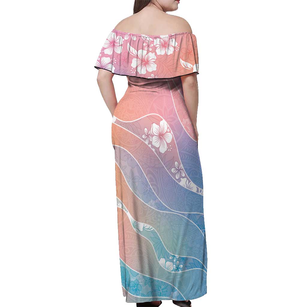Aloha Hawaii Floral Tapa Off Shoulder Maxi Dress Patchwork Pastel Candy LT7 - Polynesian Pride