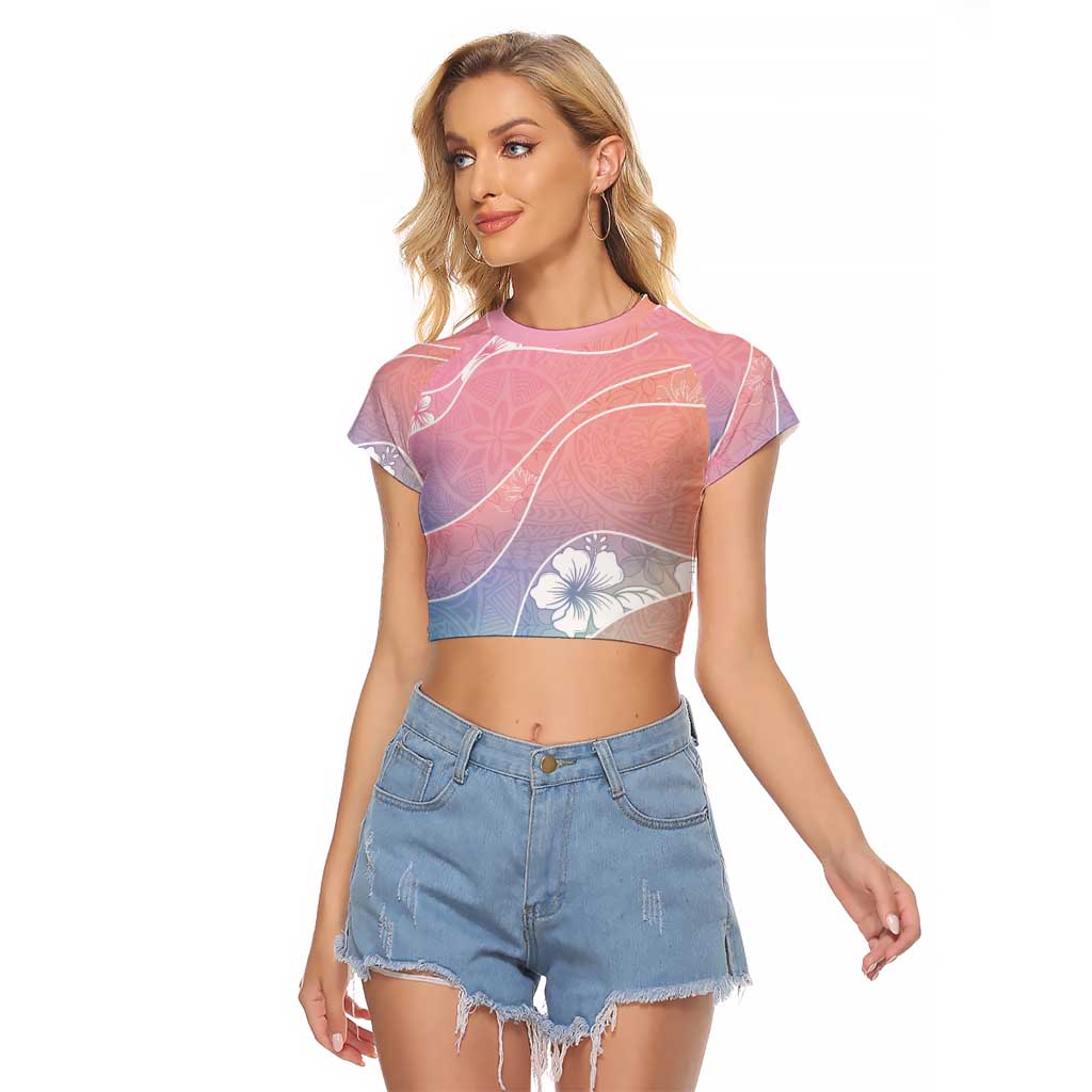 Aloha Hawaii Floral Tapa Raglan Cropped T Shirt Patchwork Pastel Candy LT7 Female Pastel - Polynesian Pride