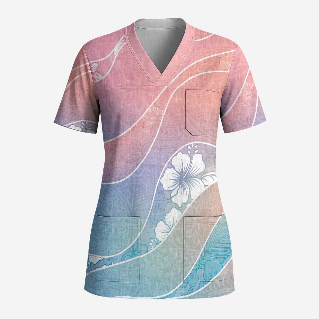 Aloha Hawaii Floral Tapa Scrub Top Patchwork Pastel Candy LT7 Adult Pastel - Polynesian Pride