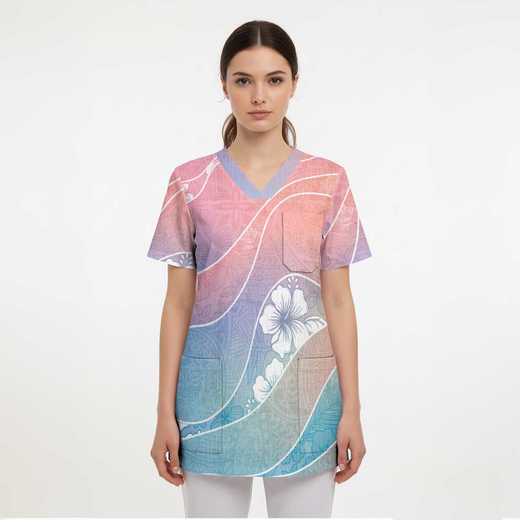 Aloha Hawaii Floral Tapa Scrub Top Patchwork Pastel Candy LT7 - Polynesian Pride