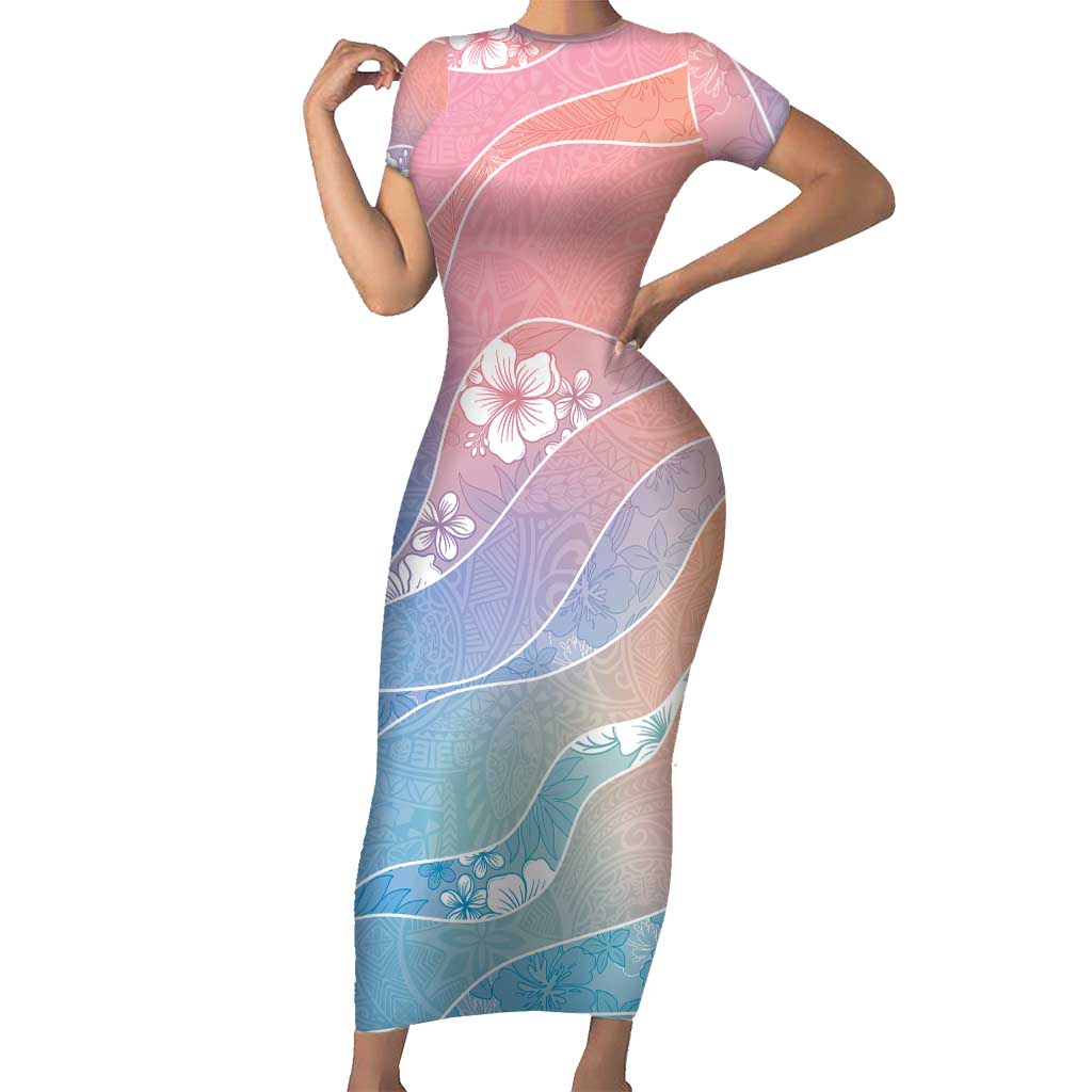 Aloha Hawaii Floral Tapa Short Sleeve Bodycon Dress Patchwork Pastel Candy LT7 Long Dress Pastel - Polynesian Pride