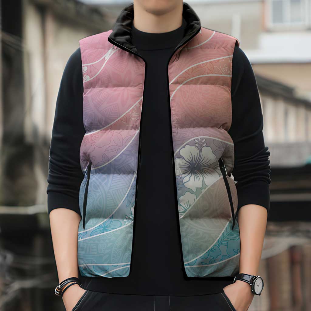 Aloha Hawaii Floral Tapa Sleeveless Puffer Jacket Patchwork Pastel Candy LT7 - Polynesian Pride