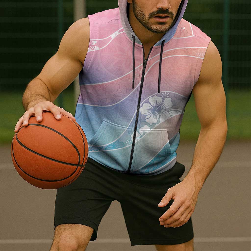 Aloha Hawaii Floral Tapa Sleeveless Zip Hoodie Patchwork Pastel Candy LT7 - Polynesian Pride