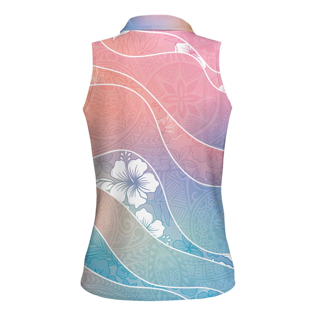 Aloha Hawaii Floral Tapa Women Sleeveless Polo Shirt Patchwork Pastel Candy LT7 - Polynesian Pride