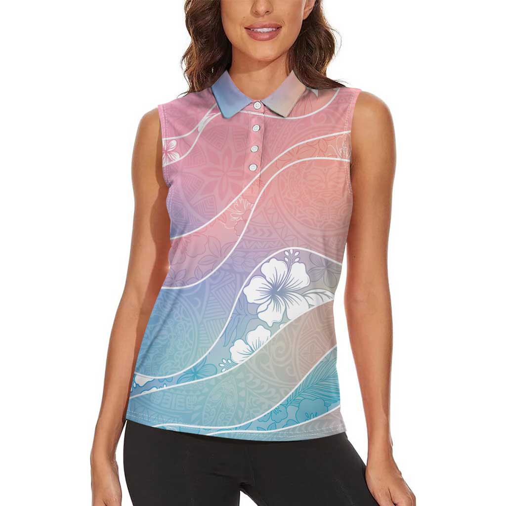 Aloha Hawaii Floral Tapa Women Sleeveless Polo Shirt Patchwork Pastel Candy LT7 - Polynesian Pride