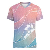 Aloha Hawaii Floral Tapa Women V-Neck T-Shirt Patchwork Pastel Candy LT7 Female Pastel - Polynesian Pride