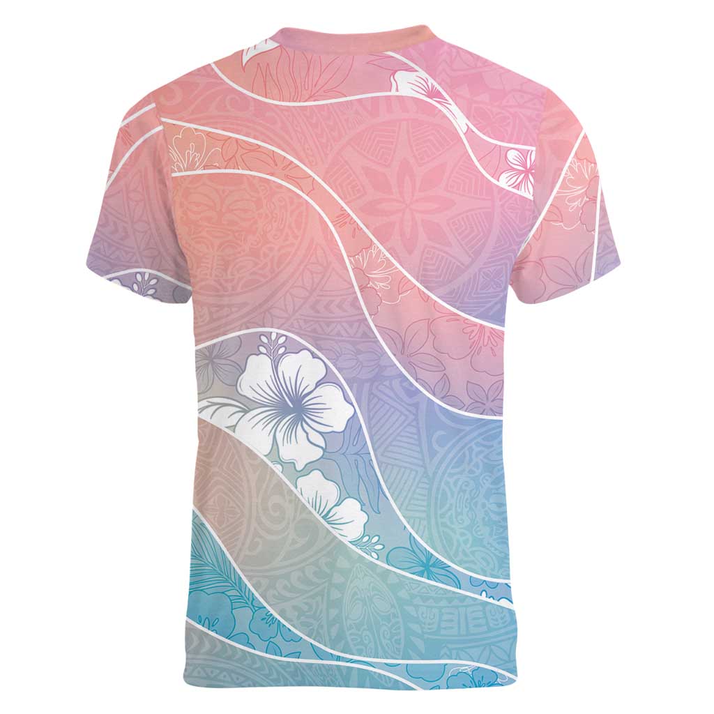 Aloha Hawaii Floral Tapa Women V-Neck T-Shirt Patchwork Pastel Candy LT7 - Polynesian Pride