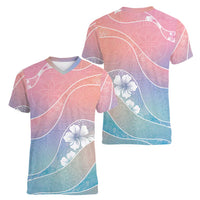 Aloha Hawaii Floral Tapa Women V-Neck T-Shirt Patchwork Pastel Candy LT7 - Polynesian Pride