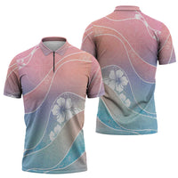 Aloha Hawaii Floral Tapa Zipper Polo Shirt Patchwork Pastel Candy - Polynesian Pride