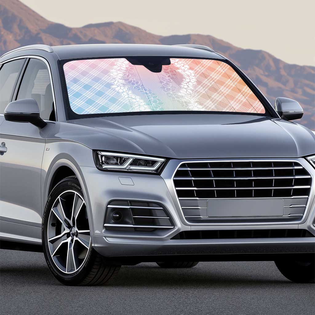 Hawaii Aloha Plumeria Lei Pastel Candy Palaka Auto Sun Shade - Polynesian Pride