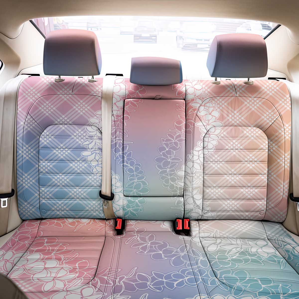 Hawaii Aloha Plumeria Lei Pastel Candy Palaka Back Car Seat Cover LT7 - Polynesian Pride
