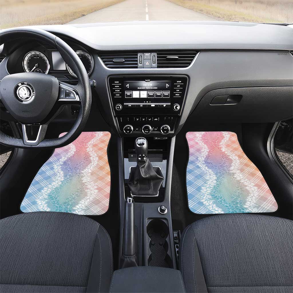 Hawaii Aloha Plumeria Lei Pastel Candy Palaka Car Mats - Polynesian Pride