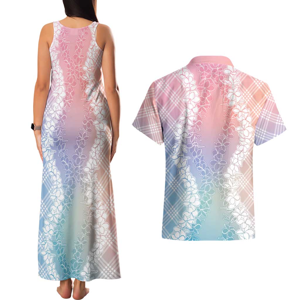 Hawaii Aloha Plumeria Lei Pastel Candy Palaka Couples Matching Tank Maxi Dress and Hawaiian Shirt - Polynesian Pride