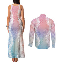Hawaii Aloha Plumeria Lei Pastel Candy Palaka Couples Matching Tank Maxi Dress and Long Sleeve Button Shirt LT7 - Polynesian Pride