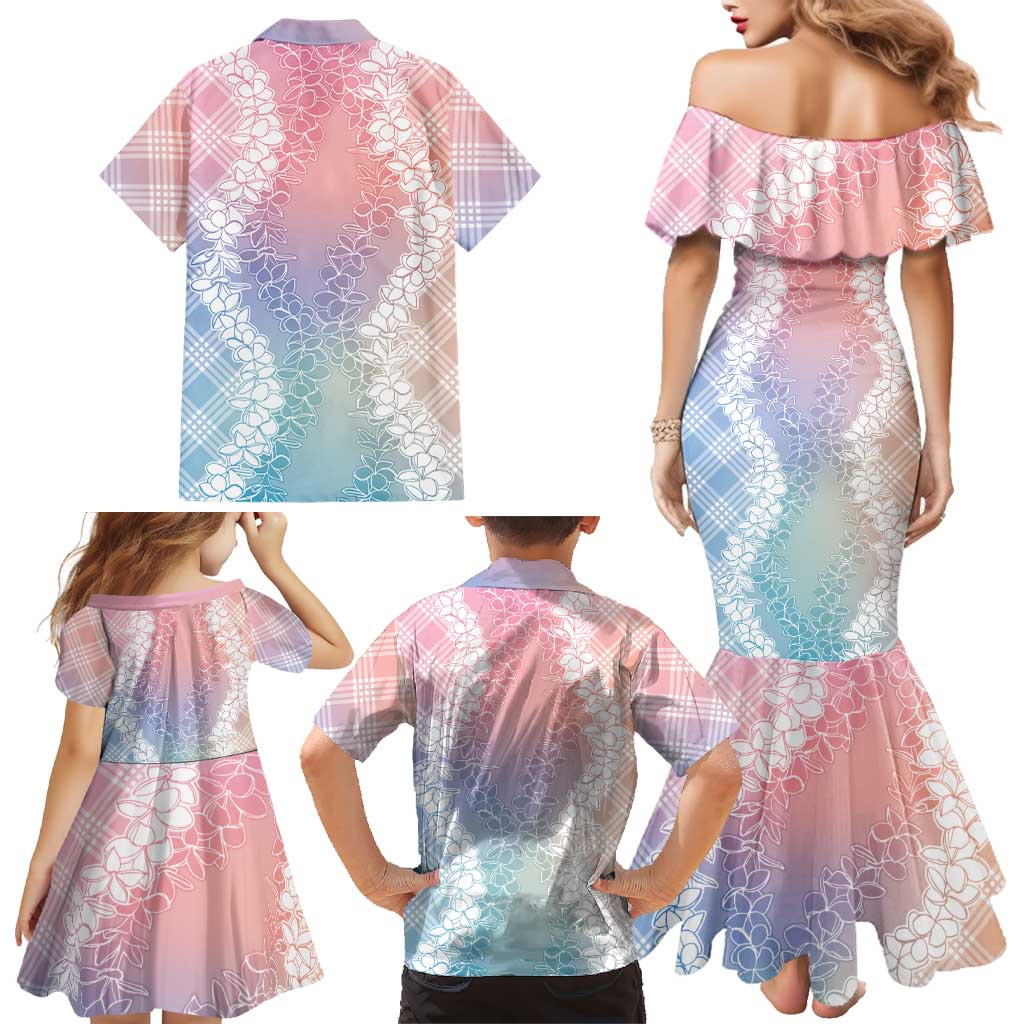 Hawaii Aloha Plumeria Lei Pastel Candy Palaka Family Matching Mermaid Dress and Hawaiian Shirt - Polynesian Pride